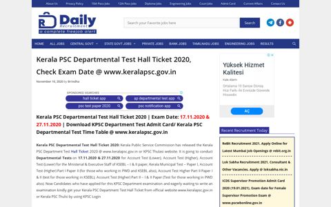Kerala PSC Departmental Test Hall Ticket 2020, Check Exam ...