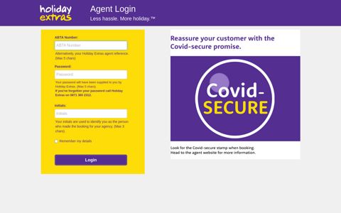 Holiday Extras -- Agents Login Page