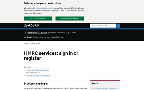 HMRC services: sign in or register: Problems signing in - Gov.uk