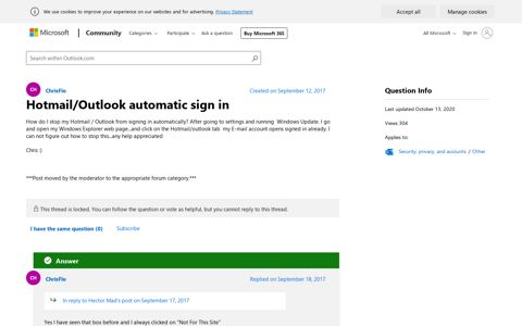 Hotmail/Outlook automatic sign in - Microsoft Community
