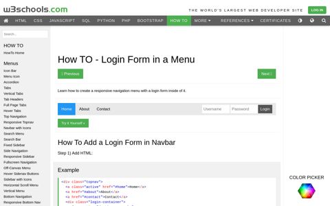 How To Create a Login Form in Navbar - W3Schools