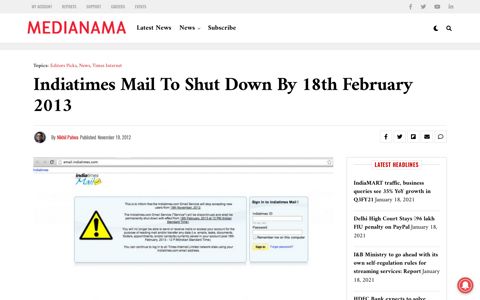 Indiatimes Mail To Shut Down By 18th February 2013 ...