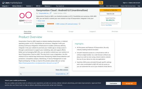 AWS Marketplace: Genymotion Cloud : Android 6.0 ...