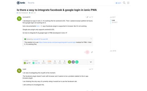 Is there a way to integrate facebook & google login in ionic PWA