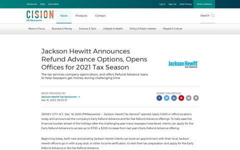 Jackson Hewitt Announces Refund Advance Options, Opens ...