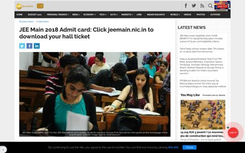 JEE Main 2018 Admit card: Click jeemain.nic.in to download ...
