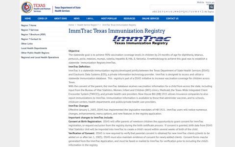 IMMTRAC - Texas Department of State Health Services