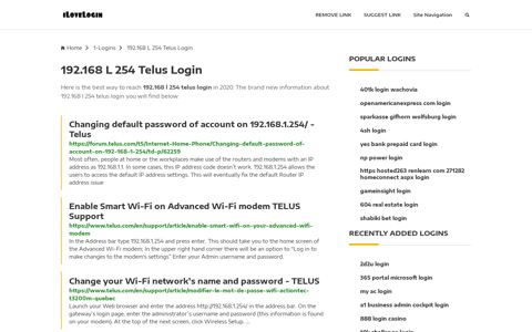 192.168 L 254 Telus Login ❤️ One Click Access - iLoveLogin