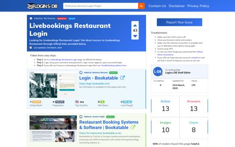 Livebookings Restaurant Login - Logins-DB