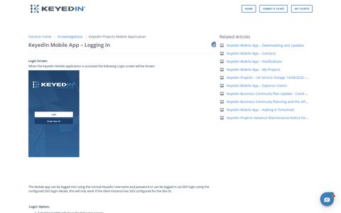 KeyedIn Mobile App – Logging In : Projects Support