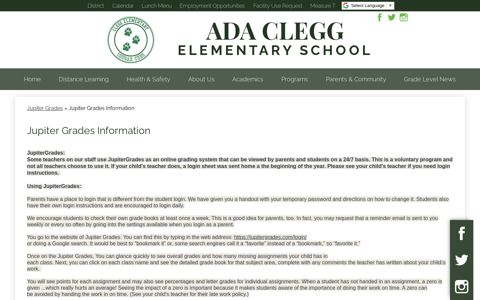 Jupiter Grades Information - Ada Clegg Elementary School
