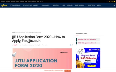 JJTU Application Form 2020 - How to Apply, Fee, jjtu.ac.in ...