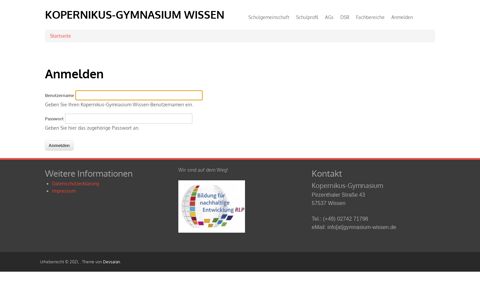 Anmelden - Kopernikus-Gymnasium Wissen