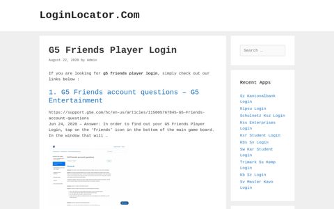 G5 Friends Player Login - LoginLocator.Com