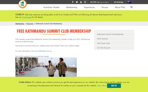 Free Kathmandu Summit Club Membership - YHA Australia