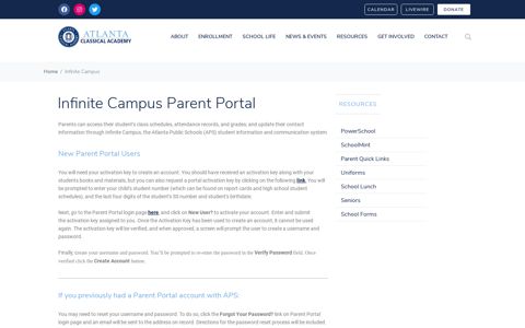 Infinite Campus Parent Portal - Atlanta Classical Academy