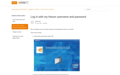 Log in with my Hanze username and password ...