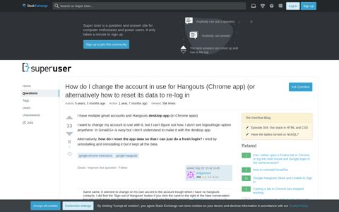 How do I change the account in use for Hangouts (Chrome app)