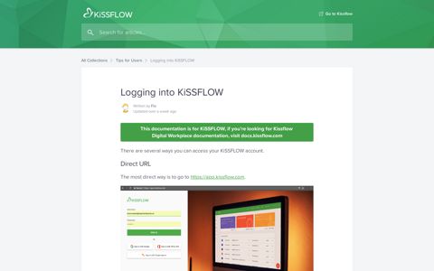 Logging into KiSSFLOW | KiSSFLOW Help Center