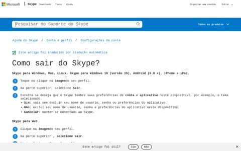 Como sair do Skype? | Suporte do Skype