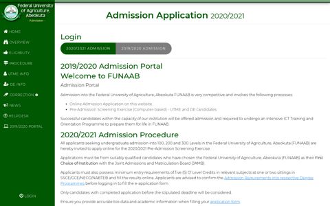 FUNAAB: Application for 2020/2021 Academic Session