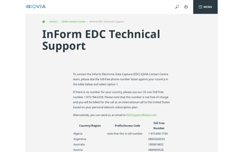 InForm EDC Technical Support - IQVIA