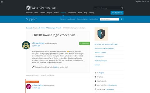ERROR: Invalid login credentials. | WordPress.org