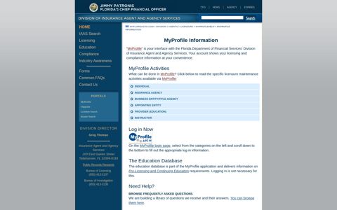 MyProfile Information - Florida Department of Financial Services