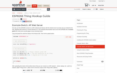 Example Sketch: AP Web Server - ESP8266 Thing Hookup ...