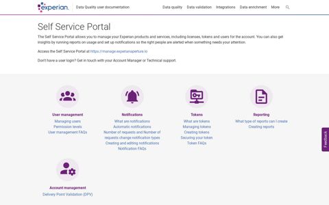 Self Service Portal - Experian Data Quality user documentation