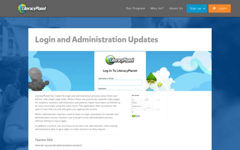 Login and Administration Updates | LiteracyPlanet