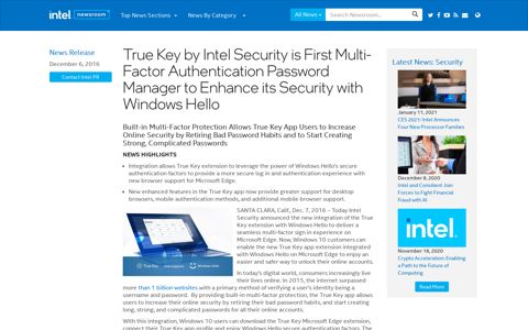 True Key by Intel Security is First Multi-Factor Authentication ...