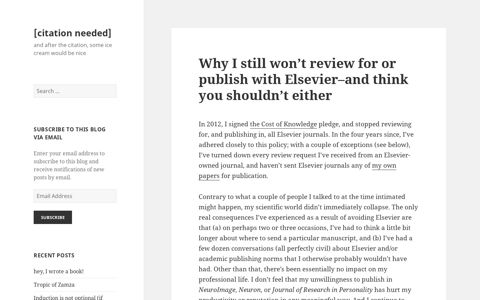 Why I still won't review for or publish with Elsevier–and think you