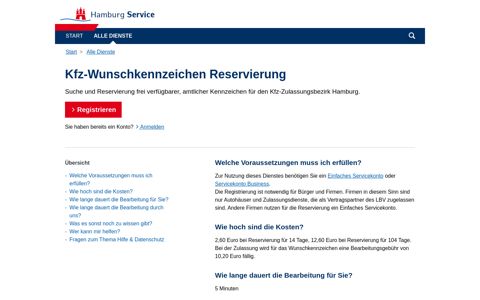 Online-Dienst Einstiegsseite - HamburgService