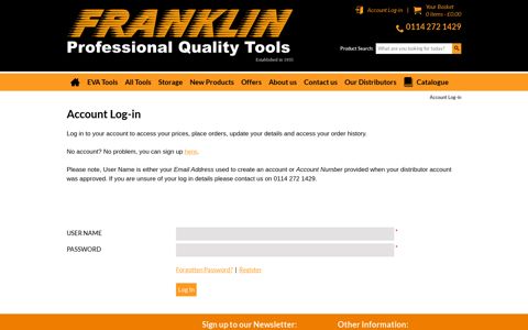 Account Log-in - Franklin Tools