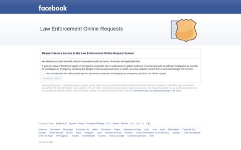 Law Enforcement Online Requests - Facebook