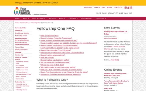 Fellowship One FAQ - The First Church in Belmont