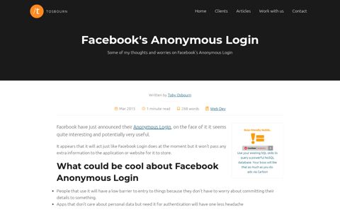 Facebook's Anonymous Login - Tosbourn