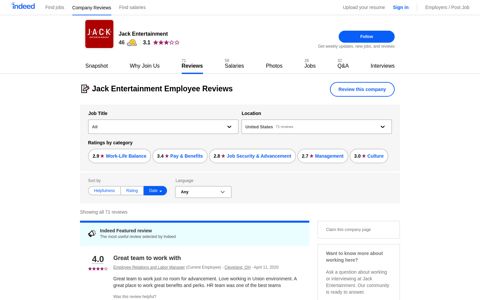 Working at Jack Entertainment: 71 Reviews | Indeed.com