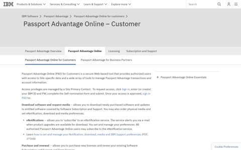 IBM Passport Advantage Online - Customer