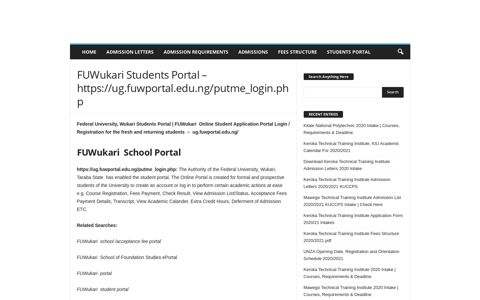 FUWukari Students Portal - https://ug.fuwportal.edu.ng ...