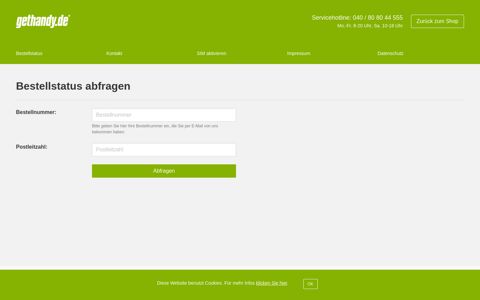 Bestellstatus: Gethandy.de - Service