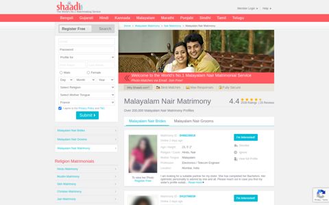 Malayalam Nair Matrimonials - No 1 Site for ... - Shaadi.com