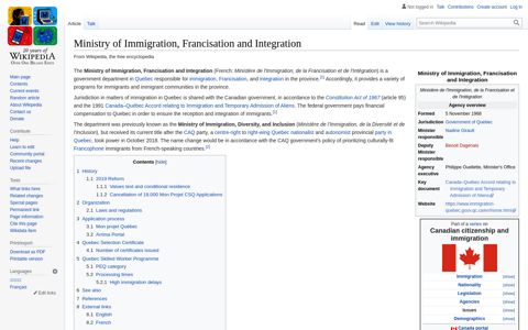 Ministry of Immigration, Francisation and Integration - Wikipedia
