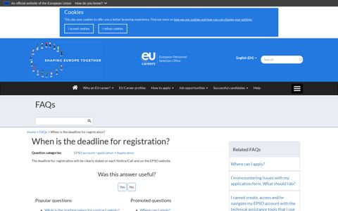 When is the deadline for registration? | Careers with ... - Epso