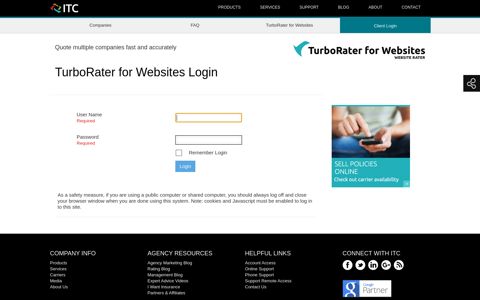 ITC TurboRater for Websites Login - I Want Insurance