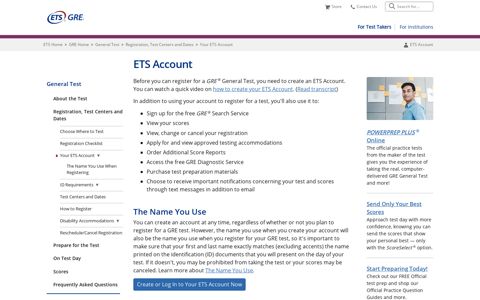 ETS Account for GRE Tests (For Test Takers)
