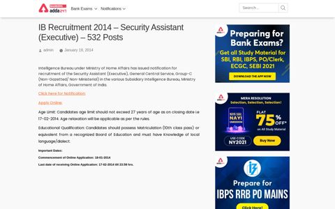 IB Recruitment 2014 – Security Assistant (Executive) – 532 ...