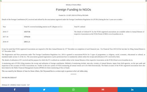 Foreign Funding to NGOs - Pib