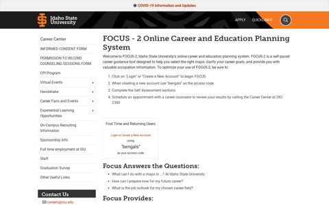 FOCUS - 2 Online Career and Education Planning System